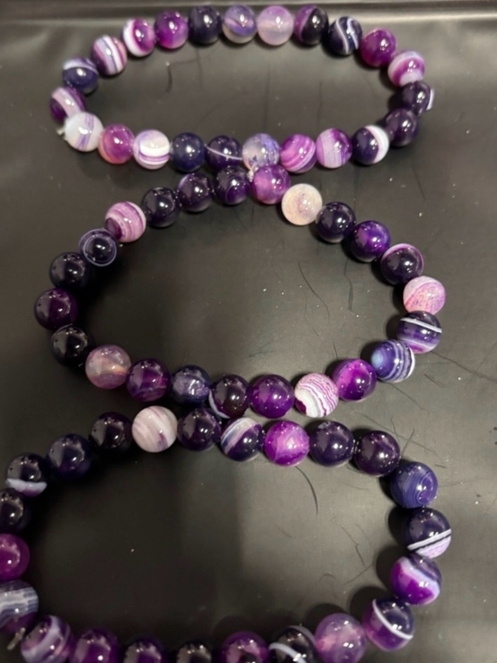 Purple Agate Beaded Stretch Bracelet - Unbranded